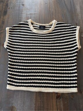 Vici Striped Crochet Tank Top — Black & Cream